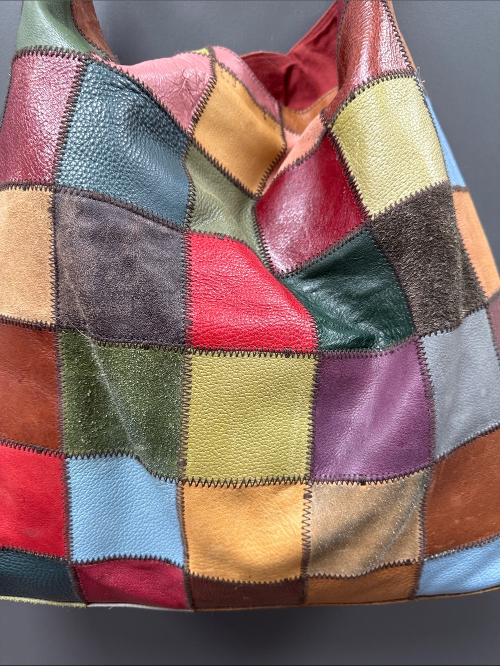 Lucky Brand XL Patchwork Leather Hobo Bag - Multicolor Red/Green/Blue/Brown - Picture 3 of 15